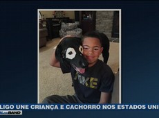 Vitiligo une criança e cachorro nos Estados Unidos