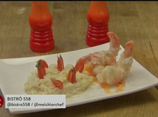 Camarões empanados na tapioca com risoto de limão siciliano