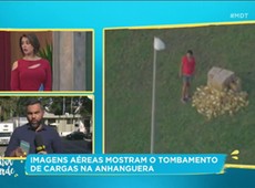 Imagens aéreas mostram tombamento de carga na Anhanguera