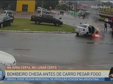 Homem tem ‘sorte’ e carro pega fogo ao lado dos bombeiros