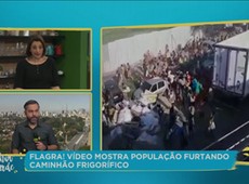 Vídeo mostra população furtando caminhão frigorífico