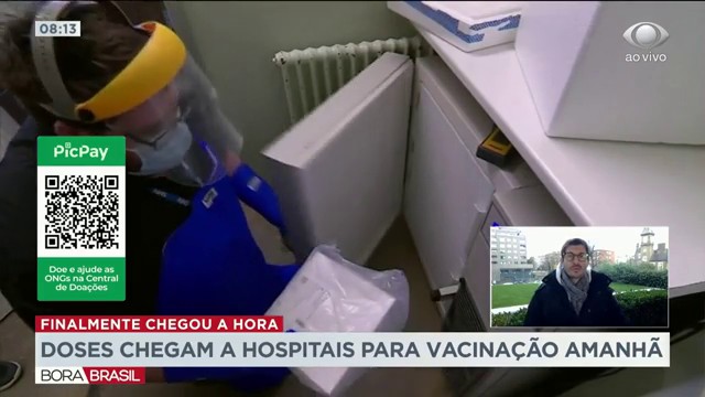 Doses chegam a hospitais para vacinação nesta terça-feira Reprodução TV