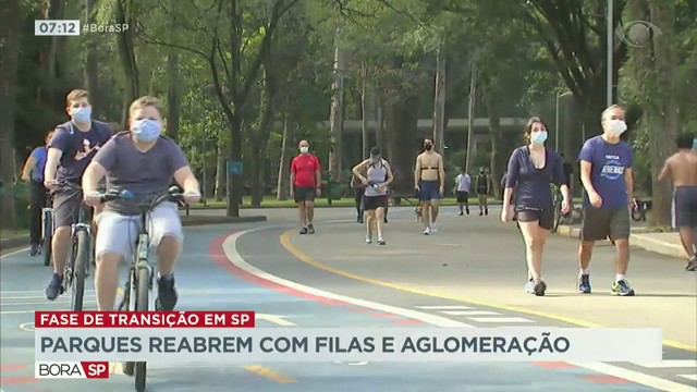 Parques reabrem com filas e aglomeração Reprodução TV