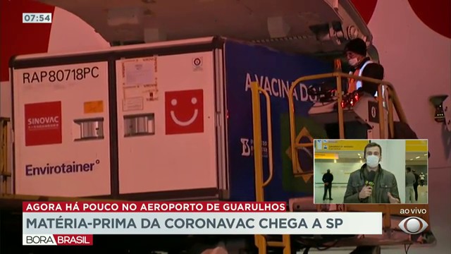 Matéria-prima da Coronavac chega a São Paulo Reprodução TV