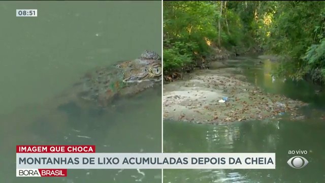 Montanhas de lixo ficam acumuladas depois de cheia no Amazonas Reprodução TV