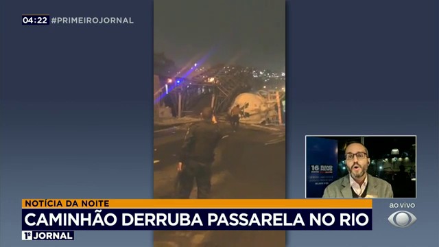 Caminhão derruba passarela sobre linha de metrô do Rio Reprodução TV