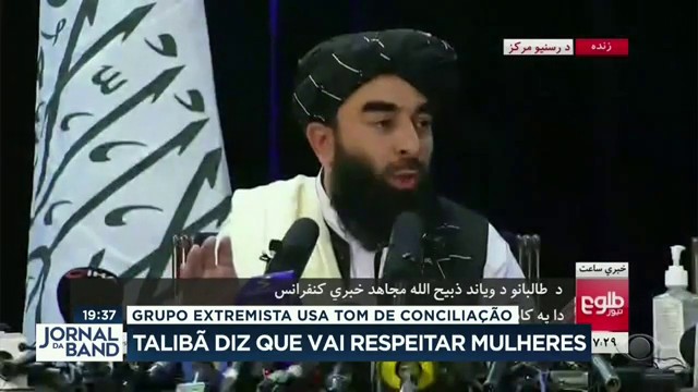 Talibã usa tom de conciliação e diz que vai respeitar mulheres Reprodução TV