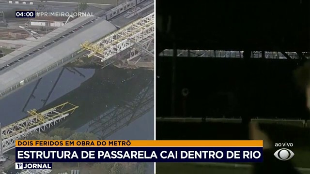 Estrutura de passarela do Metrô cai dentro de rio em SP Reprodução TV