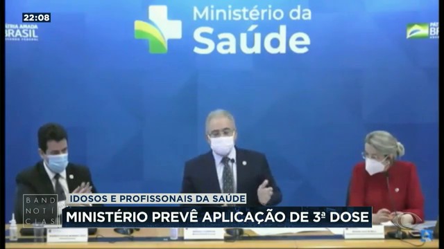 Ministério da Saúde planeja aplicar 3ª dose Reprodução TV