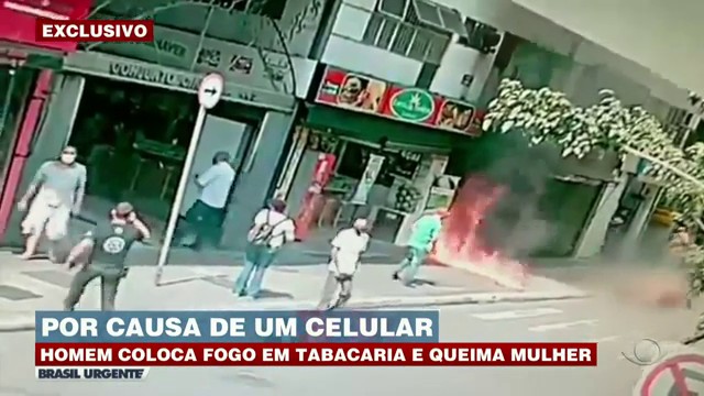 HOMEM COLOCA FOGO EM TABACARIA E MULHER FICA GRAVEMENTE QUEIMADA Reprodução TV