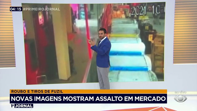 Novas imagens mostram assalto em supermercado Reprodução TV