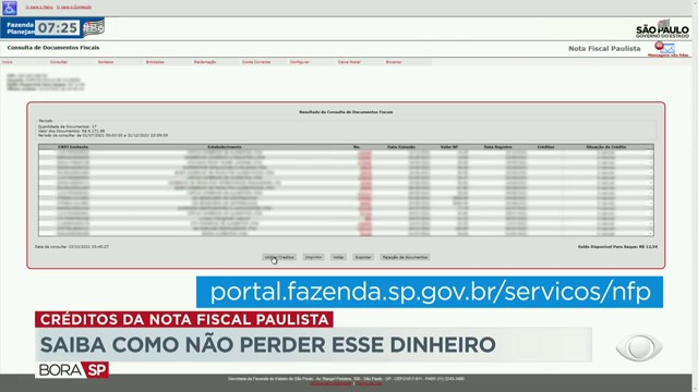 Créditos da nota fiscal paulista Reprodução TV