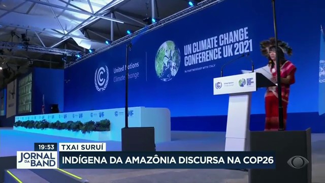 Indígena da Amazônia discursa na COP26 Reprodução TV