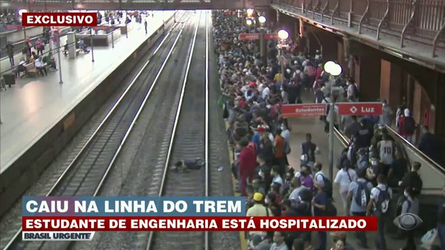 JOVEM QUE CAIU NA LINHA DO TREM SEGUE NO HOSPITAL  Reprodução TV