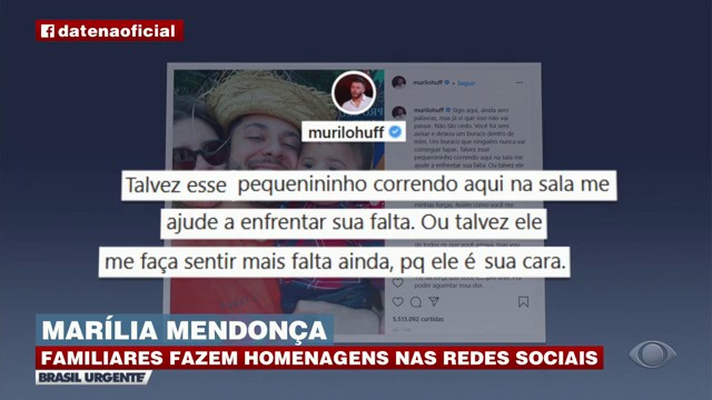 Familiares de Marília Mendonça fazem homenagens à cantora, nas redes sociai Reprodução TV