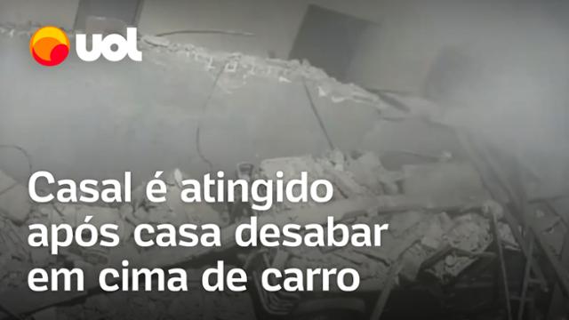 Mulher morre e homem fica ferido após casa desabar em cima de carro no Rio