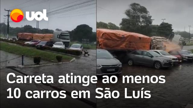 Carreta desgovernada na BR-135, em São Luís, atinge ao menos 10 carros; veja vídeo