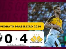 VASCO 0 x 4 CRICIÚMA - BRASILEIRÃO 2024; VEJA OS GOLS
