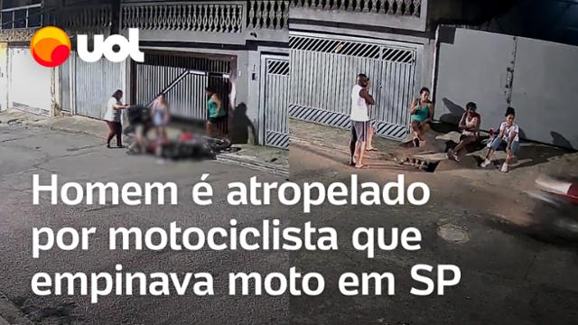 Motociclista empina moto, perde o controle e atropela homem na calçada em São Paulo; vídeo