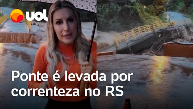 Chuvas no RS: Ponte é levada por correnteza enquanto prefeita gravava vídeo em Santa Tereza; vídeo