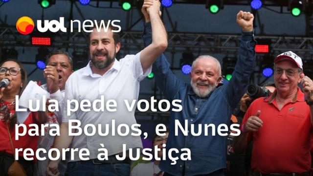 Lula pede votos para Boulos em ato do 1º de Maio, e Ricardo Nunes recorre à Justiça Eleitoral