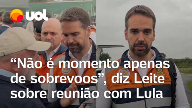 Chuvas no RS: Eduardo Leite diz que reunião com Lula 'não é apenas para sobrevoos'; veja vídeo
