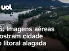 Chuvas no RS: Imagens aéreas mostram cidade do litoral serrano alagada; vej