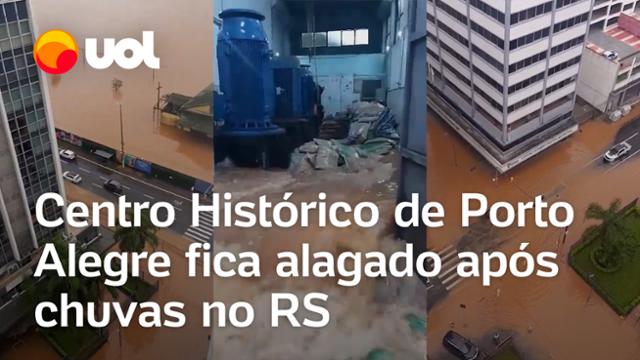 Chuvas no RS: Porto Alegre tem Centro Histórico tomado pela água após rompimento de casa de bombas