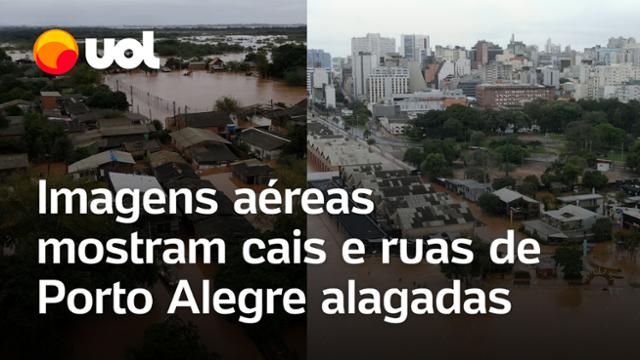 Chuvas no RS: Imagens aéreas de Porto Alegre mostram inundação no cais Mauá e em Ilha Pintada