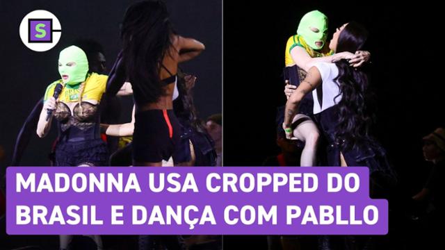 Madonna usa cropped do Brasil e é carregada no colo por Pabllo Vittar em 2ª noite de ensaio