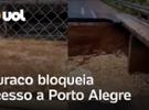Asfalto cede em avenida e interrompe principal acesso a Porto Alegre