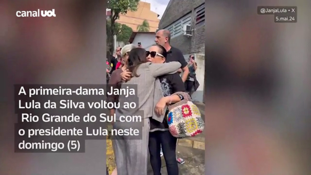 Enchentes no RS: Janja visita abrigo em Canoas e se solidariza com vítimas
