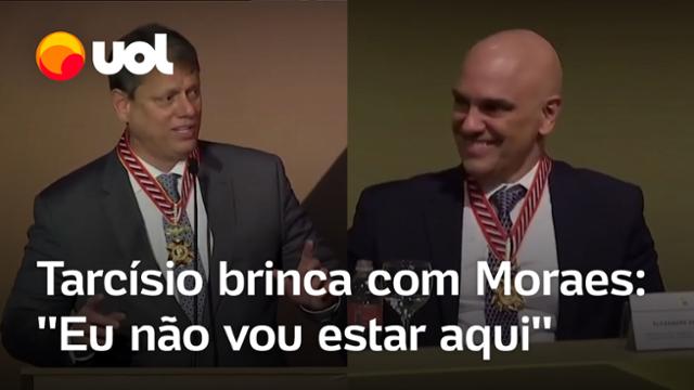 Tarcísio brinca com Moraes durante cerimônia em SP; veja vídeo - 