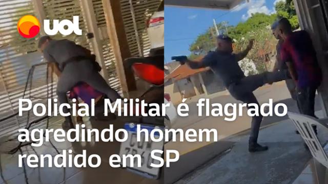 Policial é filmado agredindo com chutes e socos homem rendido no interior de São Paulo; vídeo