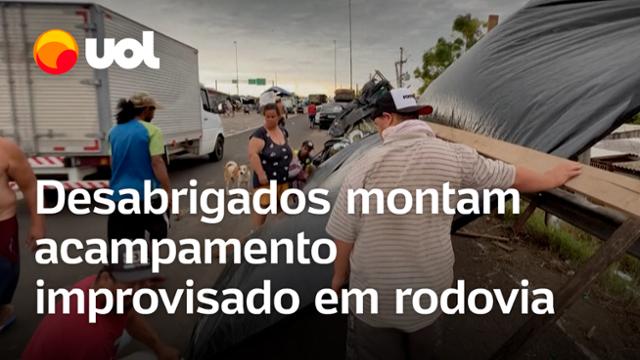 Desabrigados após chuvas montam acampamento em rodovia no Rio Grande do Sul: ?Não tem outro lugar?