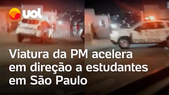Viatura da PM acelera em direção a estudantes após protesto em São Paulo; veja vídeo