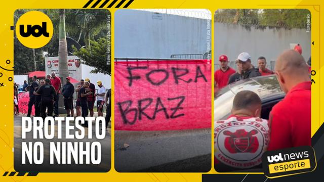 TORCEDORES DO FLAMENGO PROTESTAM NA CHEGADA DOS JOGADORES AO NINHO DO URUBU
