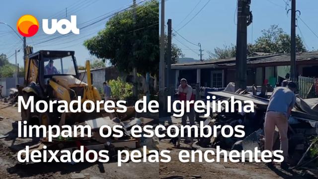 Destruição no RS: Moradores de Igrejinha limpam cidade devastada por enchente após o recuo das águas