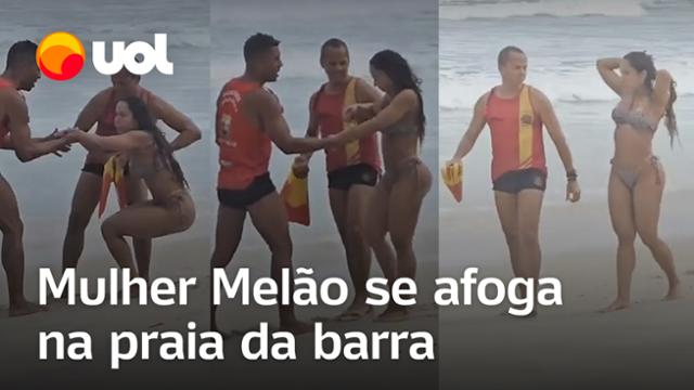 Mulher Melão se afoga na praia da Barra e é socorrida por salva-vidas