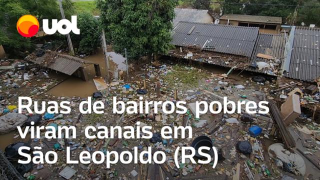 Rio Grande do Sul: ruas de bairros pobres viram canais com lixo e vizinhos ilhados em São Leopoldo