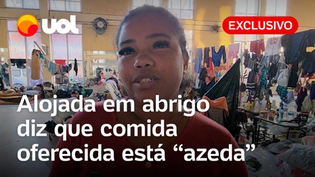 Mulher alojada em Canoas (RS) reclama de comida ?azeda? em abrigo: ?Comida que nem porco come?