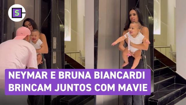 Neymar e Bruna Biancardi aparecem juntos brincando com a filha, Mavie