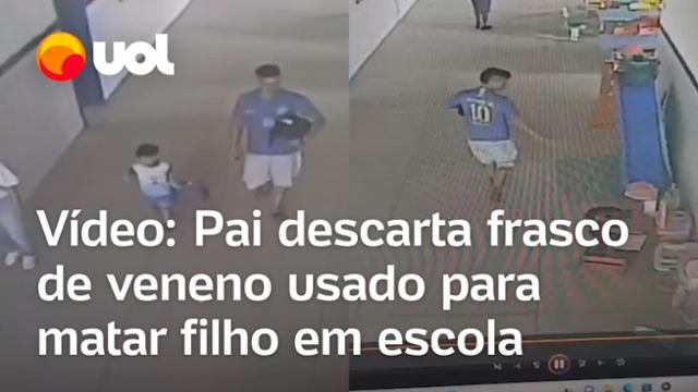 Vídeo mostra pai que matou filho envenenado jogando frasco de veneno no pátio da escola em Alagoas
