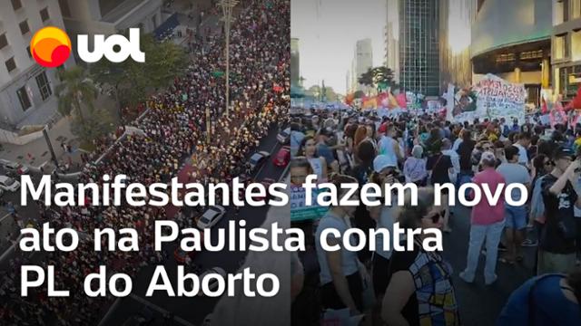 Manifestantes fazem novo ato na Avenida Paulista contra o PL do Aborto