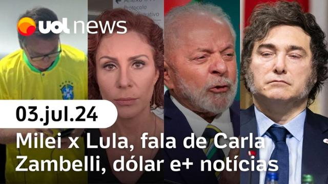 Dólar tem forte queda, Milei esnoba Lula, fala de Zambelli, Michelle Obama e+ | UOL News 03/07/24