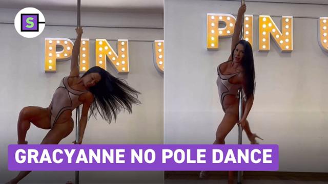 Com body transparente, Gracyanne Barbosa mostra flexibilidade em pole dance