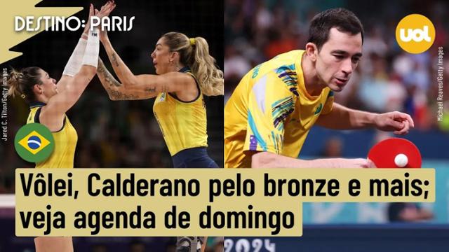 OLIMPÍADAS 2024 PROGRAMAÇÃO: DOMINGO TEM VÔLEI FEMININO, HUGO CALDERANO DISPUTANDO BRONZE E MAIS