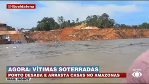 Porto desaba e arrasta casas no Amazonas