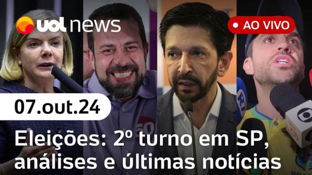 Eleições: Boulos e Nunes no 2º turno; Gleisi ao vivo e análises de Sakamoto e Landim | UOL News 07/10/24