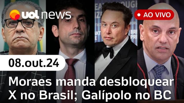 Moraes manda desbloquear X / Twitter no Brasil; Galípolo aprovado no BC e mais l UOL News 08/10/24